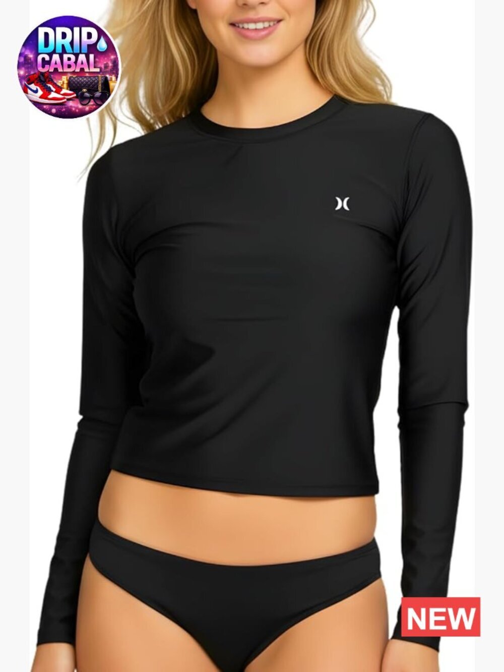 UPF 50+ Long Sleeve Cropped Rash Guard Sun Shirt Swim Surf Top